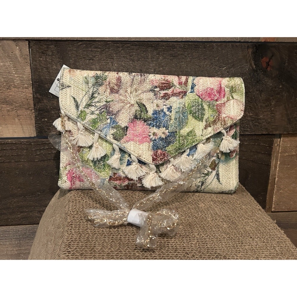Urban Outfitters Floral Envelope‎ Clutch Boho Crossbody Bag Chain Strap NEW